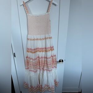 Zara Rusched White Dress with Pink and Orange Print